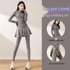 Women's Autumn Sportswear Set: Luminous Jacket, Skirt, Pants for Badminton, Tennis, Running, Yoga, Pilates, and Fitness.