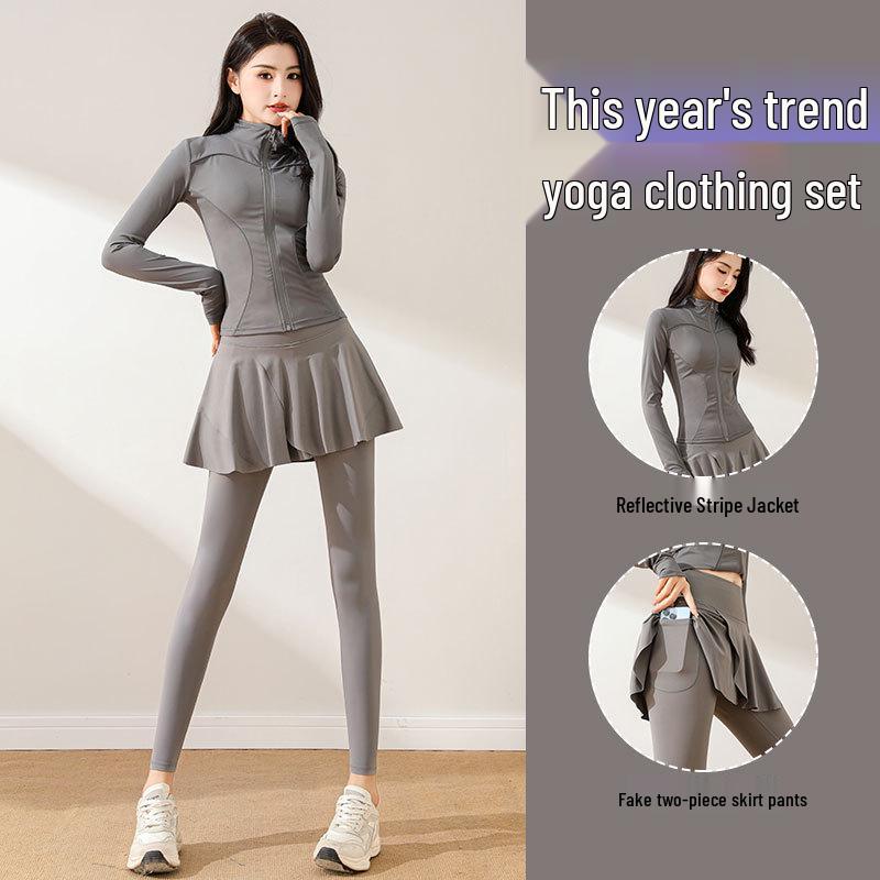 

2024 Women s Luminous Sports Set: Advanced Yoga Skirt, Pants & Jacket for Autumn/Winter Fitness Training Large