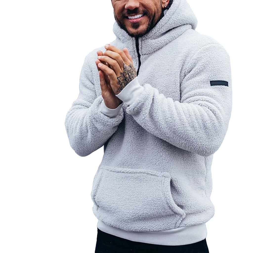 Men's Solid Color Plush Half-Zip Sweatshirt Hoodie Men's Sports Large Size Casual Sweatshirt