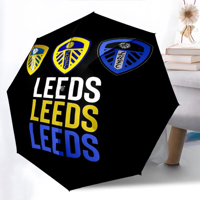 Leeds United logo pattern, automatic folding umbrella, portable and foldable design, 8 ribs, a Christmas or birthday gift.