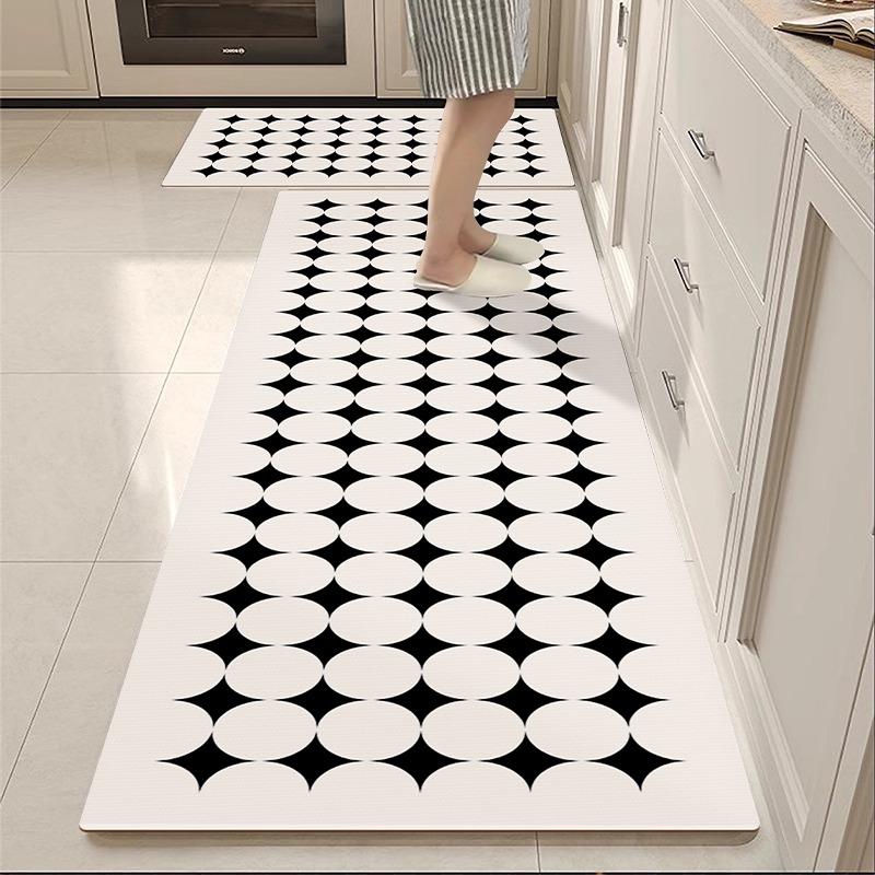 Kitchen Carpet Non-slip Waterproof Oil-proof Floor Mat Black White Plaid Interesting Rug Long Strip Home Decoration Foot Mats