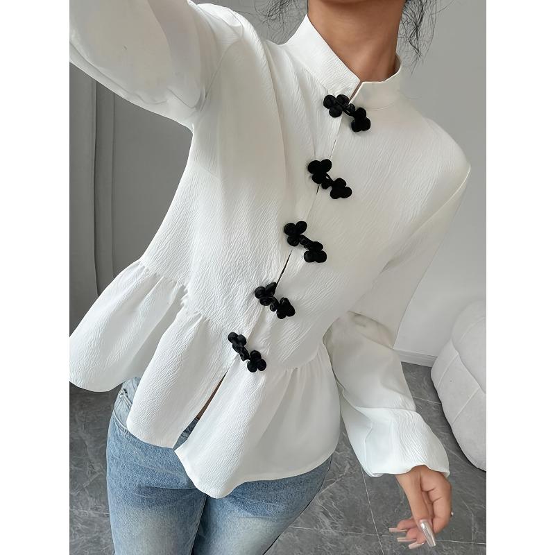 TIFICY Women's Fashion Casual Spring Autumn Solid Color Print Long Sleeve Half Turtleneck Blouses & Shirts