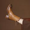Autumn Coarse Heel Brown Short Boots Women's British Side Zipper High Heel Brushed Vintage Round Martin Boots