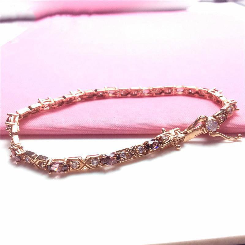 Purple Gold Color Gold Inlaid Zircon Bracelet Fashion Foreign Trend Rose Gold Plated Jewelry