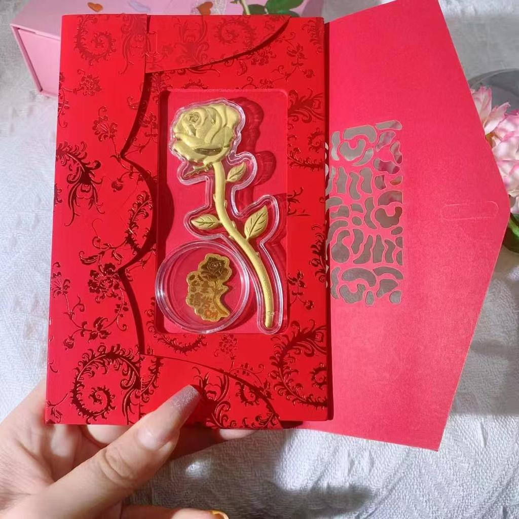Golden Rose Red Envelope Gift Box - Creative Festival, Valentine’s Day, Wedding Party Favors, High-Grade Hot Stamping.