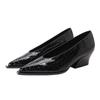 2025 Autumn and Winter New Pointed Head V Mouth Thick Middle Heel Patent Leather Single Shoes Women's Soft Snake Skin Versatile Wedge Heel Retro Gran