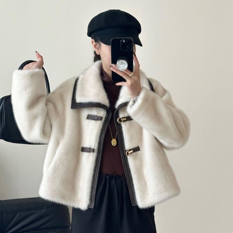 

Осенне-зимняя женская универсальная удобная теплая куртка из искусственного меха One Size белый