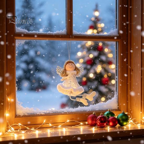 Pastel Color Christmas Tree Decor Angel Hanging Ornaments, Cute Plush Doll Pendant, Xmas Decorative Charms Ornaments for Home Holiday Wedding
