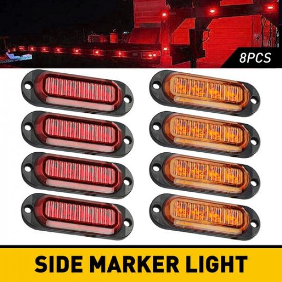 4LED Oval Amber/Red Side Turn Light Tail Clearance Lamp Truck Trailer RV Pick-Up