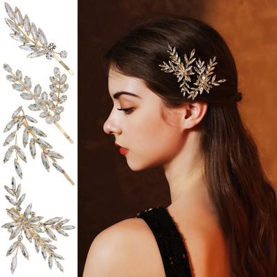 Vintage Rhinestone Leaf Hair Clip Bridal Wedding Dress Accessory Irregular Crystal Barrette For Women Elegant Jewelry