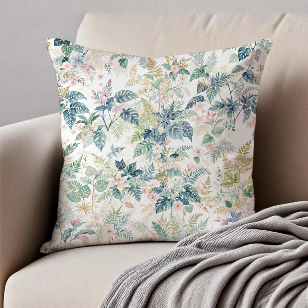 Classic retro watercolor style floral pattern Cushion Cover Pillowcase Antidustmite Invisible Zipper Short Plush Sofa Cushion