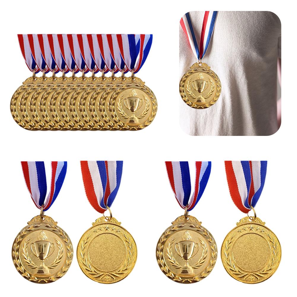 10pcs Award Medals Gold Silver Bronze Medal 2inches Metal Winner Trophy Awards with Neck Ribbons for Sports Competitions Party