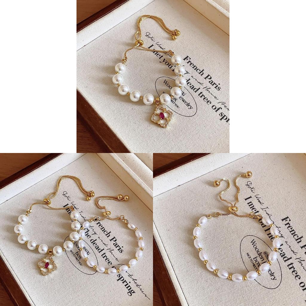 French Vintage Geometric Pearl Bracelet With Gold Plating For Womens Gift