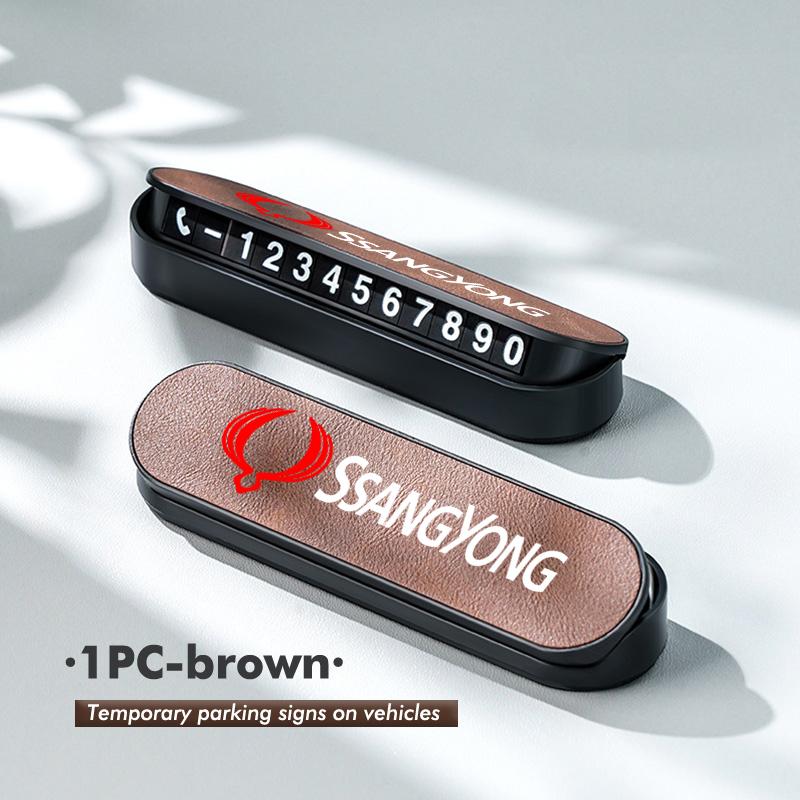 ABS+Leather Car Temporary Parking Plate Signs Phone Number Plate Park Stop For SsangYong Actyon Tivoli Rodius M200 Chairman