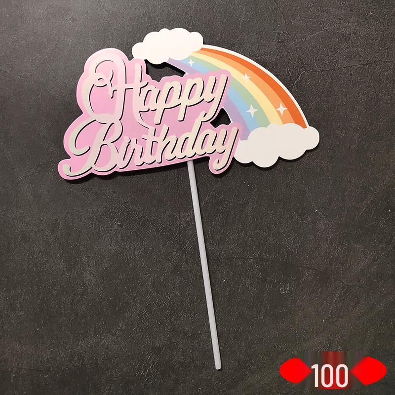 Large Rainbow Birthday Cake Toppers: Seven-Color Balloons, Love Hearts, Clouds, Stars Ornaments