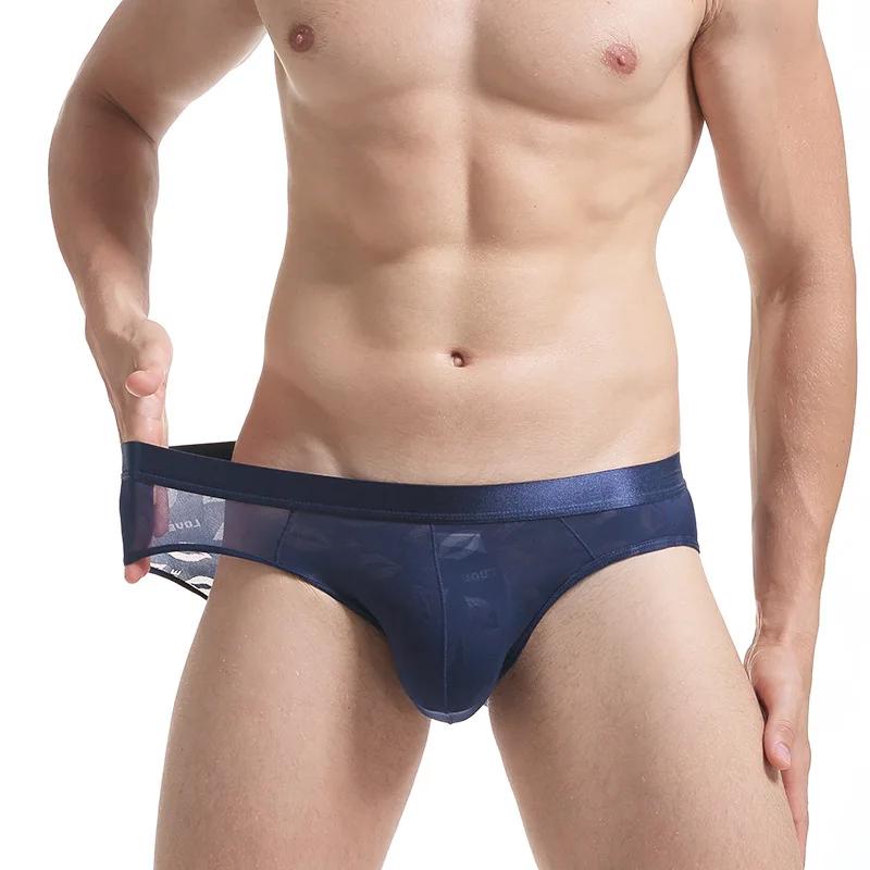 Men'S Briefs Sexy Thin Mesh Lip Jacquard Underwear Sports Breathable U Convex Pouch Lingerie Underpants Push Up Panties Tanga