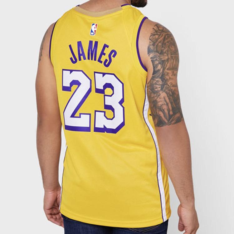 Nike NBA City Edition Jersey, 2019-20, Lakers, James #23 Men Tops Yellow AV4646-729