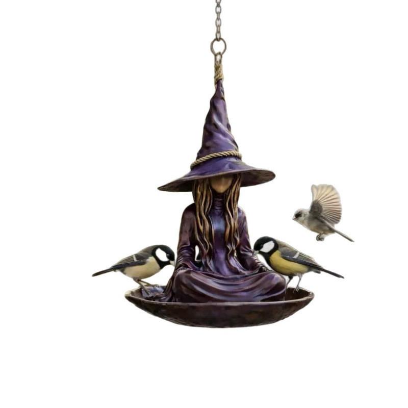 Witch Bird Feeder Resin Garden Decor With Hanging Design For Outdoor Use