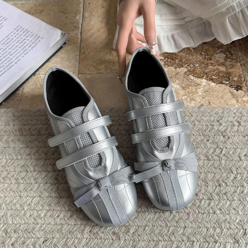 

Fashion New Women Loafers Shoes Designer Suede Women s Sneakers Summer 2025 Fashion Sport Shoes Ballet Walking Brand Casual Woman Shoes 35 серебряный