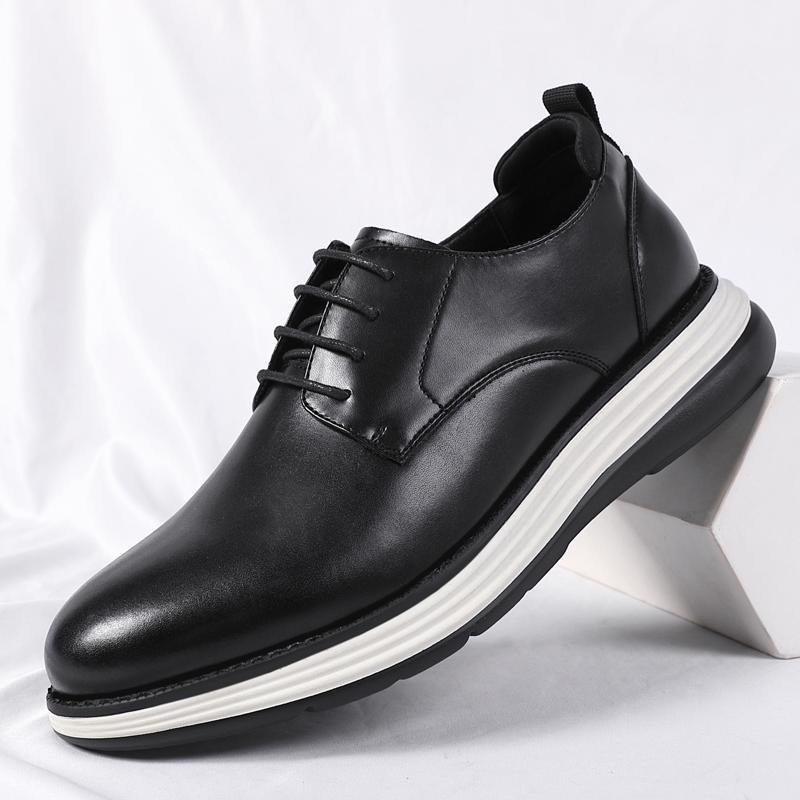 Men's Trendy Casual Leather Shoes, Fashionable Lace-Up Business Shoes with Non-slip Sole, Dress Shoes for Office Work Daily Wear
