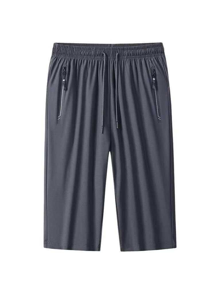 Men's Summer Quick-Dry Ice Silk Three-Quarter Running & Basketball Shorts: Loose, Breathable, Plus Size