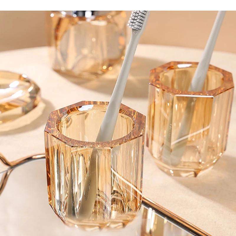 Natural Crystal Bathroom Set Portable Soap Dispenser Shampoo Empty Bottle Amber Color Bath Supplies Mouthwash Cup Storage Tray