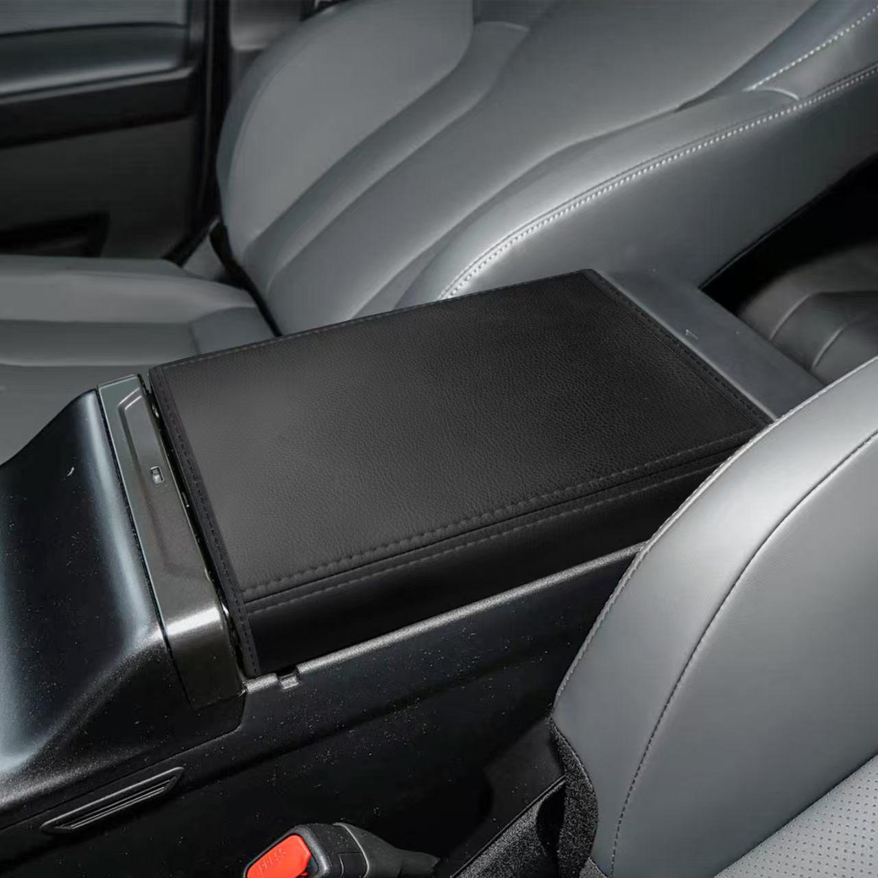 

26RAV4 Central Armrest Leather Cover - Interior Upgrade & Protection Black Leather Black Stitching