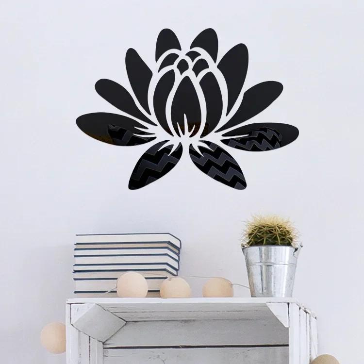 3D Mirror Wall Sticker Lotus Flower Removable Acrylic Art Mural Decal Stickers For Living Room Bedroom Home Decorations
