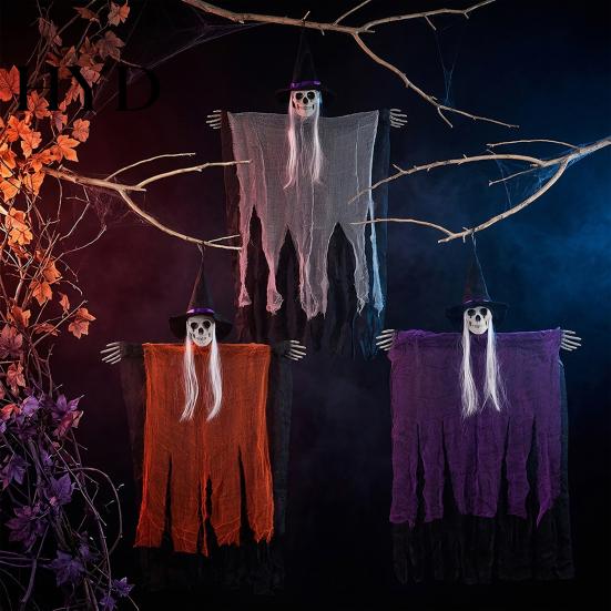 Scary Hanging Halloween Prop 38" Witch Decoration, Spooky Flying Skeleton Ghost Haunted House Decorations for Outdoor, Indoor Porch Yard Patio