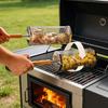Stainless Steel Rolling BBQ Basket with Wooden Handle Rotating Grill Cage for Camping Picnics Space-Saving Nesting Design Grilling Basket for