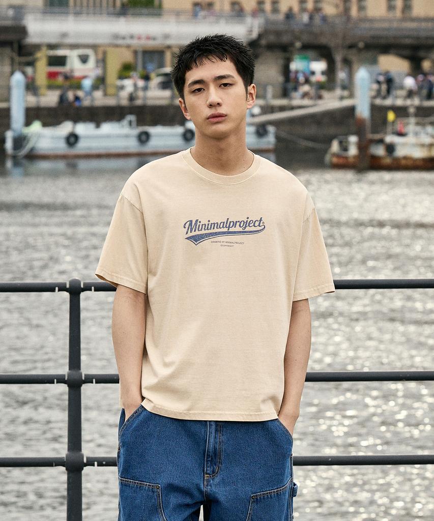 MINIMALPROJECT Washed Drawing Pigment Crop Short Sleeve T-Shirt Mst188C [Lightbeige]