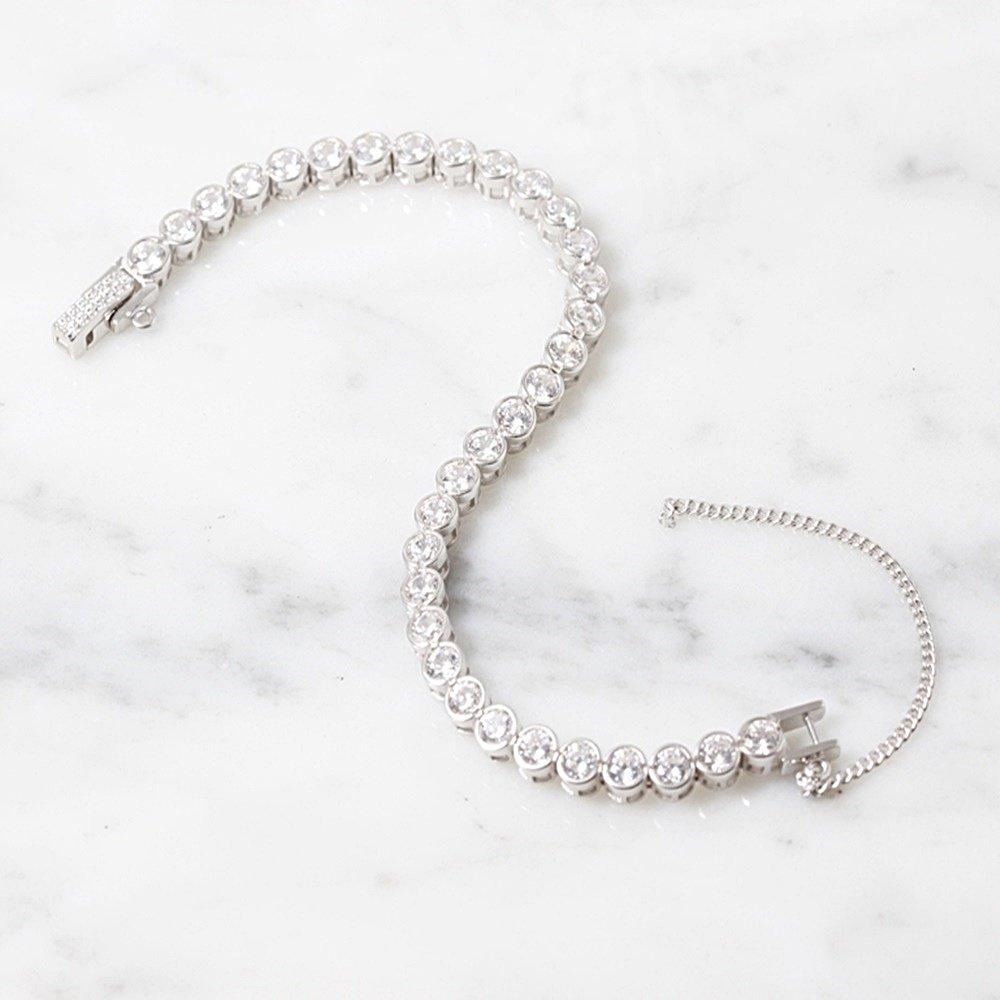 Round Tennis Circle Silver Bracelet 925 Silver Cubic Luxurious Men's and Women's Daily Sterling Silver Couple Friend