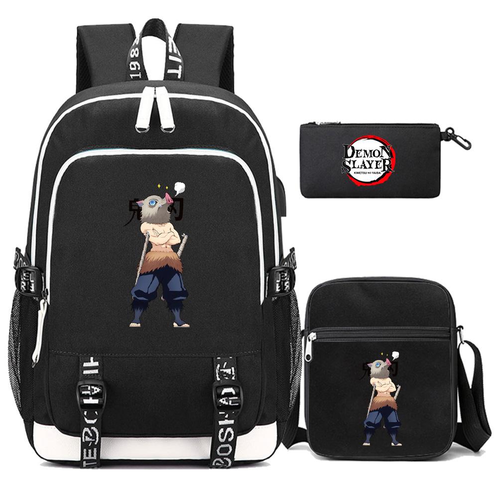 3Pcs/set Cartoon Demon Slayer Printed Backpack Large Capacity Bookbag Student Boy Girl School Bag Outdoor Laptop Travel Bag Gift