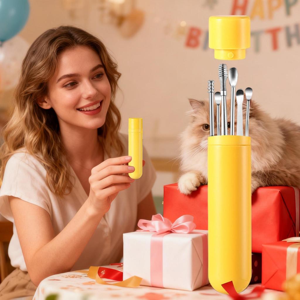 6pcs/Set Ear Wax Removal Ergonomic Handle Long Earwax Picker Ear Pick Earwax Removal Tools Earpick Sticks Curette Ear Pick Clean