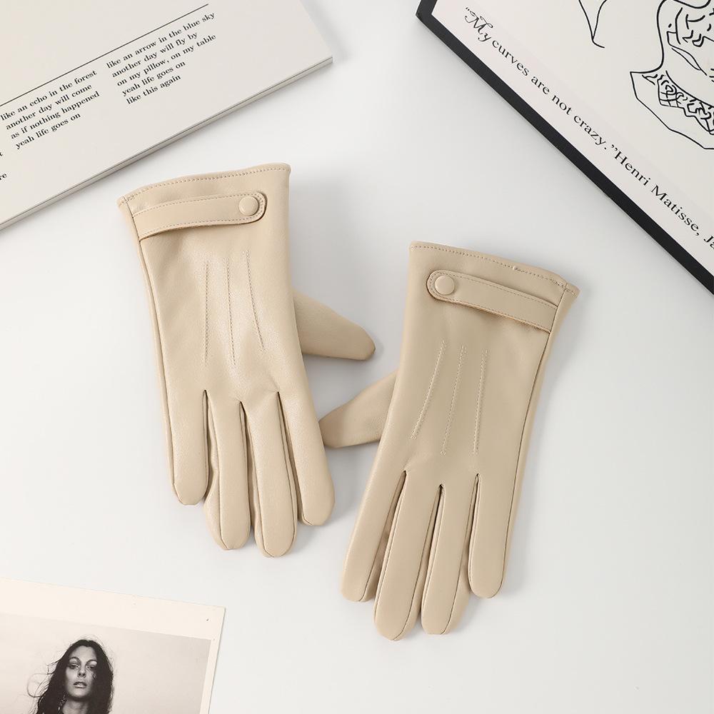 Winter Warm Pu Leather Gloves Women Cute Thick Outdoor Cycling Driving Windproof Cold-Proof Gloves Touchscreen Gloves