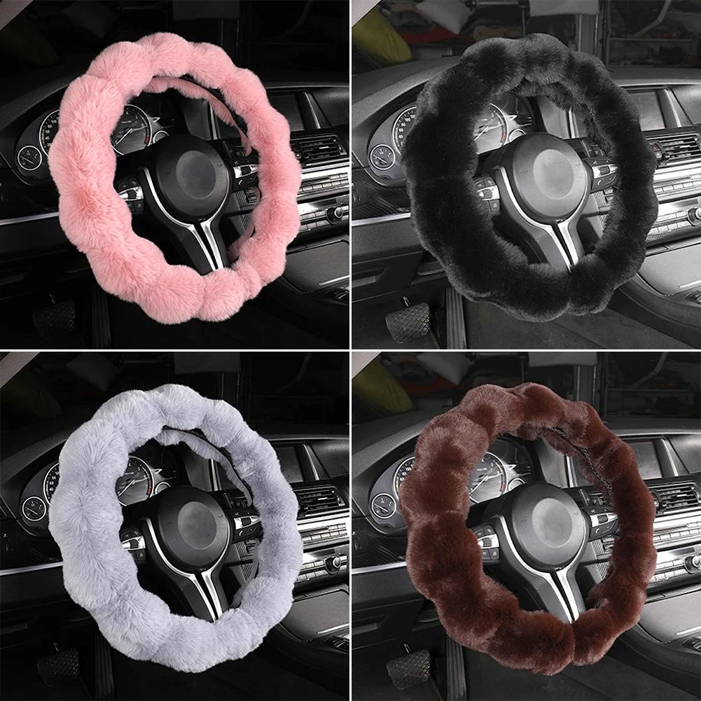 Soft Fluffy Car Steering Wheel Cover Plush Winter Warm Steering Qheel Grip Cover Non-Slip Steering Wheel Protector Car Steering