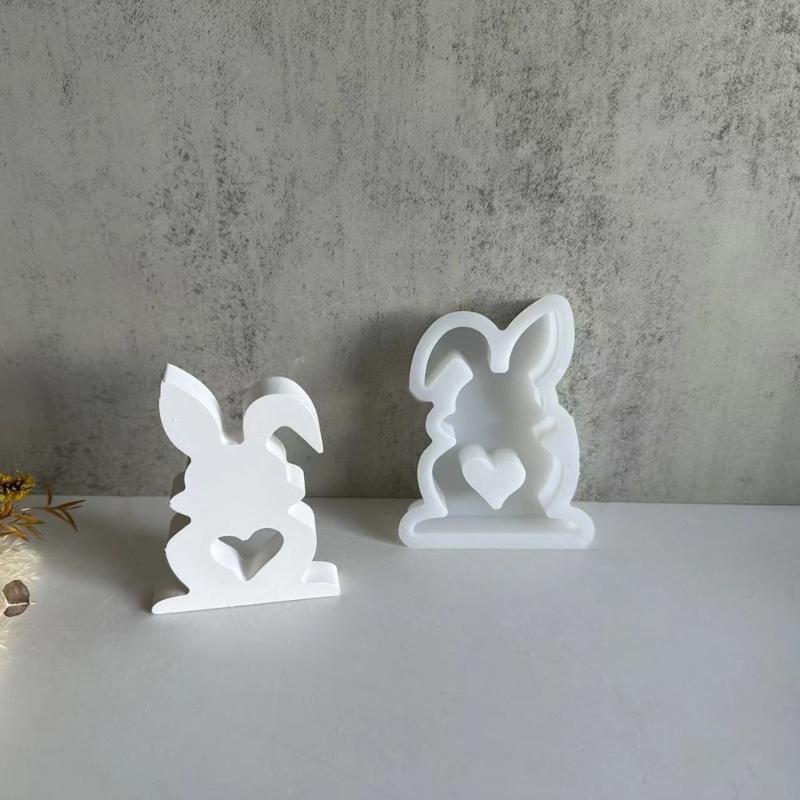 Easter Rabbit Candle Molds Heart Rabbit Silicone Mould DIY Handmade Cake Chocolate Epoxy Baking Mould for Valentines Day