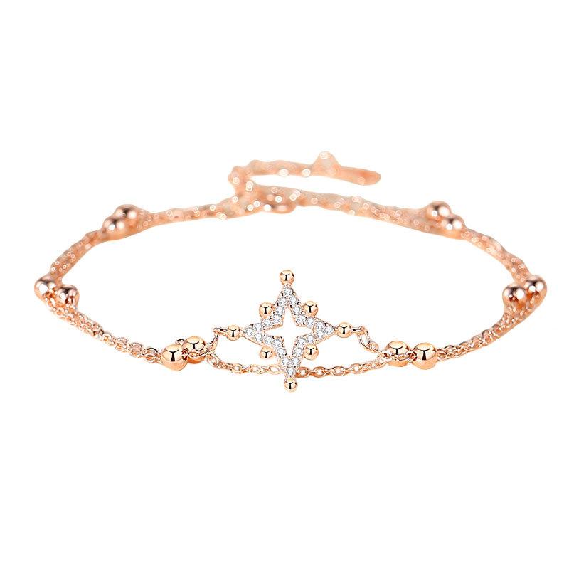 Pulseira de Prata de Lei 925 para Mulheres Estilo Coreano Céu Estrelado Luxo Leve Estilo Ins Camada Dupla Pulseira Gipsofila Temperamento Fashion