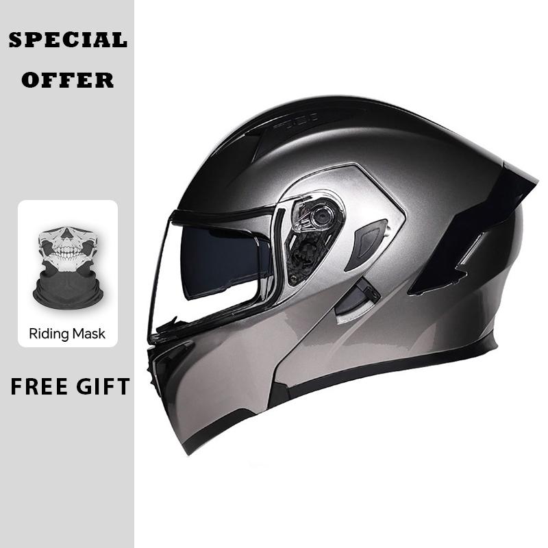 Black Red Motorcycle Helmets DOT Approved Flip Up Moto Helmet Flip Up Full Face Helmet Dual Lens Modular Helmet Factory Price