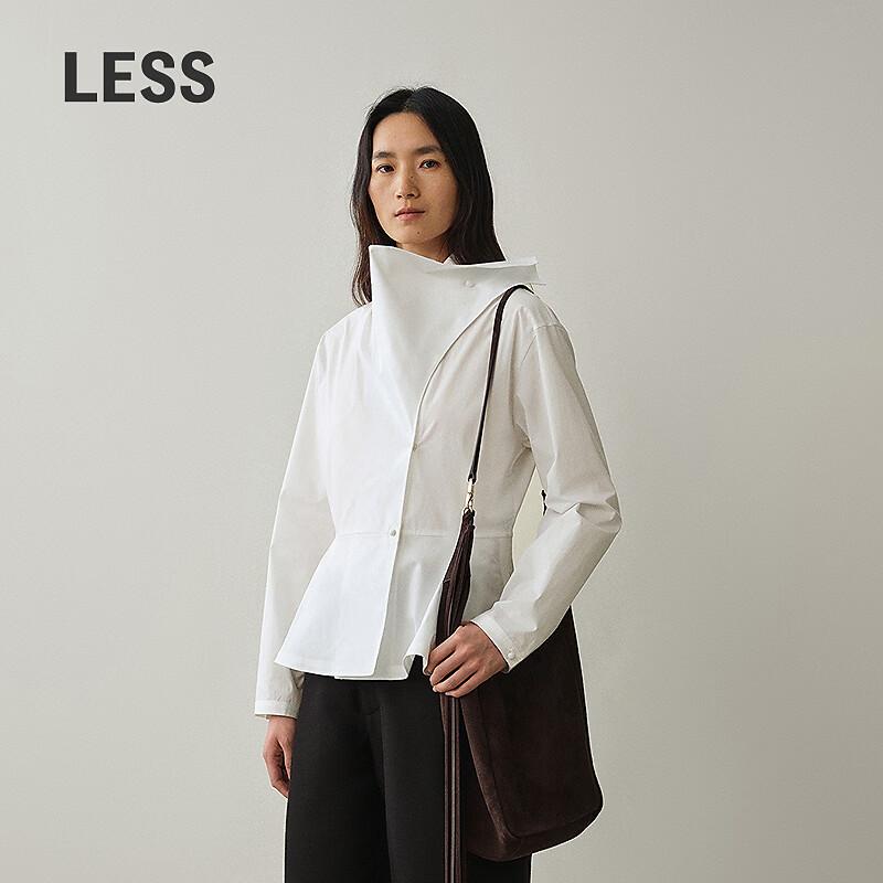 LESS Irregular Collar Cotton Blend Long Sleeve Shirt