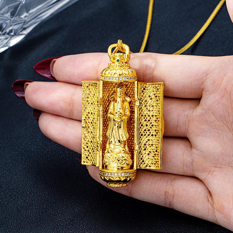 Colier de lux pentru femei cu pandantiv incrustat cu diamante Guochao, aur nisip vietnamez, Zeul Bogăției - Durabil și rezistent la decolorare