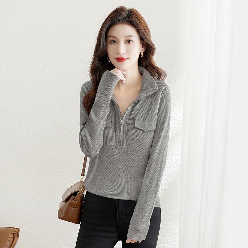 

Women s Half-Zip High-Neck Long-Sleeve Knit Top L
