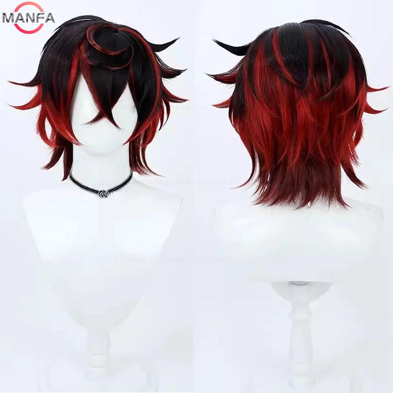 Kuro Kurenai Cosplay Pruik Zwart Rood Kort Hittebestendig Synthetisch Haar Halloweenfeest Rollenspel Carnaval + Pruikenkap black
