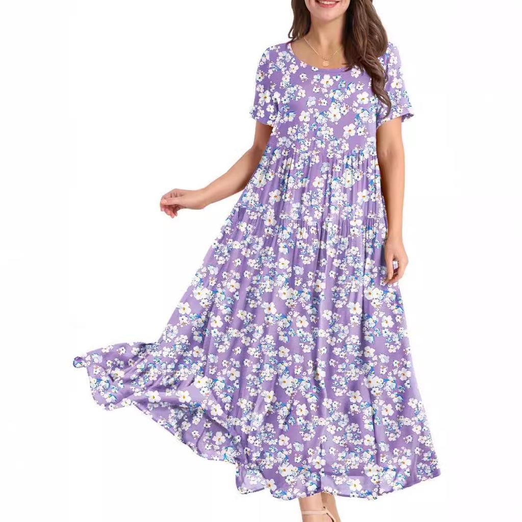 2024 New Women's Summer Mid-Length Printed Pullover Dress