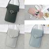 Stylish Women Simple Pu Leather Heart-shaped Decor Transparent Touch-screen Mobile Phone Bag