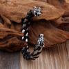 Punk Rock Schädel Wolf Drachenkopf Geformtes Offenes Armreif für Männer Edelstahl & Echtes Leder Armbänder Schmuck für Biker