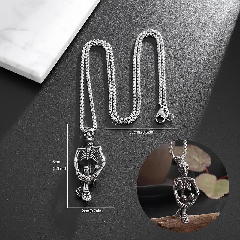 Punk Style Punished Man Skull Pendant Necklace For Men Vintage Personalized Necklace Party Jewelry Accessories Halloween Gifts