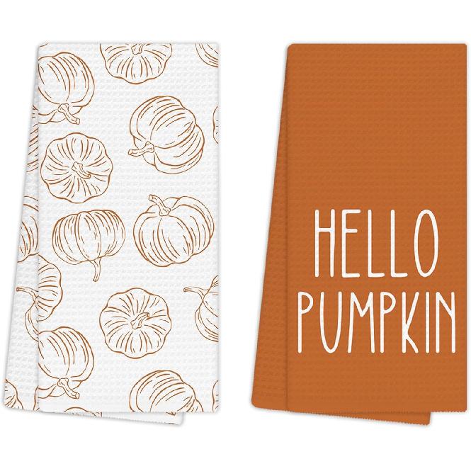 Fall Pumpkin Maple Leaves Towels, Farmhouse Autumn Pumpkin Hand Towels for Bathroom Decor, Rustic Fall Harvest Thanksgiving Dishcloths Dish Towel for