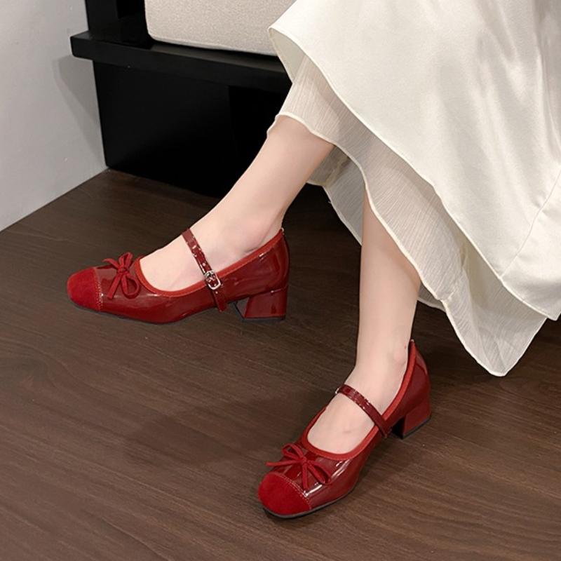 Fashion Chunky Mary Jane Shoes Women 2025 New Butterfly-knot Elegant Ballet Shoes Retro High Heels Dress Shoes Zapatos De Mujer