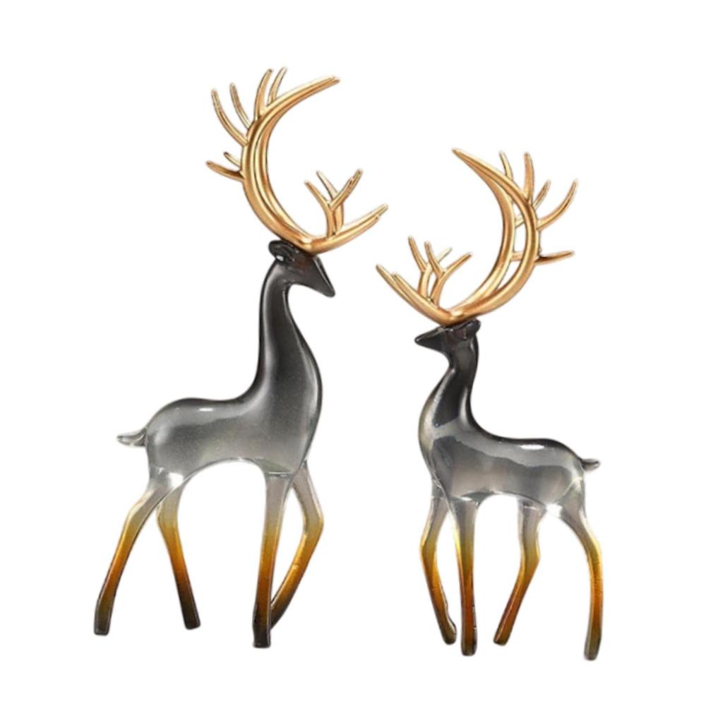 2 Decorative Deer Figurines Desk Ornaments Crafts Lifelike Reindeer Statues for Halloween Bookshelf